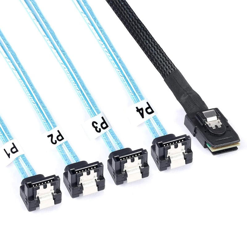 2Pack Mini-SAS to SATA-Cable 0.5M SFF-8087 to SATA 90 Degree Right Angle Forward Breakout Cable, SFF 8087 SAS Controller to Hard Driver (1.6FT)